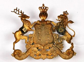 Württemberg, Emblem für eine Pickelhaube für Offiziere, golden , Abstand der Splinte 68mm