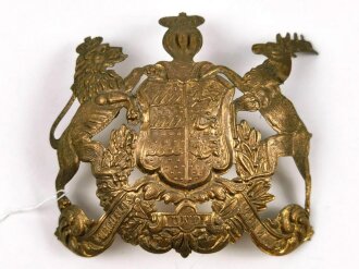 Württemberg, Emblem für eine Pickelhaube für Mannschaften, golden, Abstand der Splinte 57mm, defekt und gelötet