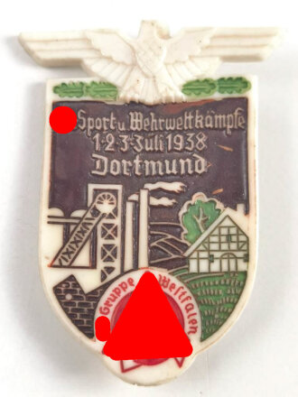 Kunststoffabzeichen SA Sport und Wehrwettkämpfe Dortmund 1938, leicht verzogen