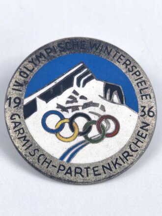 Tragbares, emailliertes Abzeichen " Olympische Winter Spiele 1936, Olympiade Garmisch Partenkirchen " Durchmesser 35mm