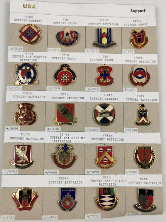 U.S. Army, Unit Crest collection, 20 x "Support Units"