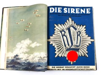 "Die Sirene " Illustrierte Zeitschrift mit den Mitteilunge des Reichsluftschutzbundes. 24 Ausgaben ab Februar 1934 gebunden.  Sehr guter Zustand