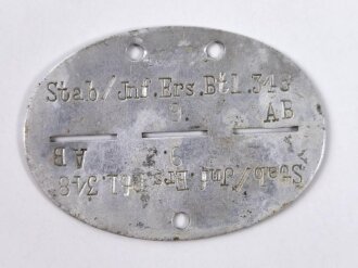 Erkennungsmarke Wehrmacht aus Aluminium eines Angehörigen " Stab/Inf.Ers.Btl.348 " Stab Infanterie- Ersatz- Bataillion 348