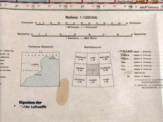 Luftwaffe Karte Frankreich "Marseille" Fliegerausgabe von 1942, Maße 78 x 60 cm