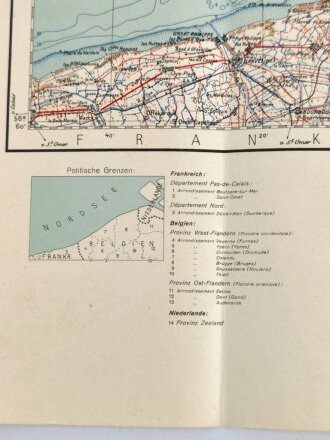 Deutsche Sonderausgabekarte "Dünkirchen-Brügge" Frankreich, Maße 80 x 56 cm, Ausgabe 1934