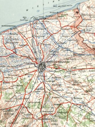 Deutsche Sonderausgabekarte "Dünkirchen-Brügge" Frankreich, Maße 80 x 56 cm, Ausgabe 1934