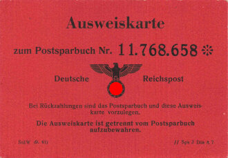 Deutsche Reichspost "Ausweiskarte zum Postsparbuch"