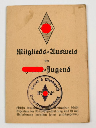 Mitglieds-Ausweis der Hitler-Jugend, für einen...