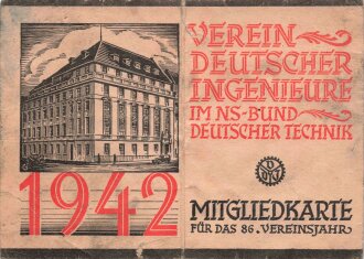 Verein Deutscher Ingenieure im NS-Bund Deutscher Technik " Mitgliedkarte" 1942