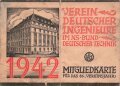 Verein Deutscher Ingenieure im NS-Bund Deutscher Technik " Mitgliedkarte" 1942