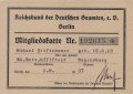 Reichsbund der Deutschen Beamten, e.V. Berlin "Mitgliedskarte" datiert 1937