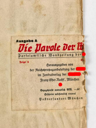 Die Parole der Woche, Wandanschlag / Plakat "Das führen Sie im Schild!" Folge 4 vom 21. Januar 1942, stark gebraucht und gefaltet, Maße 83x120 cm