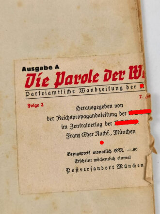 Die Parole der Woche, Wandzeitung "Sie sind satt...!!!" Folge 2 vom 7. Januar 1942, stark gebraucht und gefaltet, Maße 83x120 cm