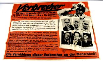 Die Parole der Woche, Wandanschlag / Plakat  "Verbrecher" Folge 25 vom 17. Juni 1942, stark gebraucht und gefaltet, Maße 83x120 cm