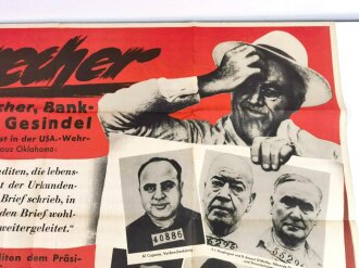 Die Parole der Woche, Wandanschlag / Plakat  "Verbrecher" Folge 25 vom 17. Juni 1942, stark gebraucht und gefaltet, Maße 83x120 cm