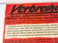 Die Parole der Woche, Wandanschlag / Plakat  "Verbrecher" Folge 25 vom 17. Juni 1942, stark gebraucht und gefaltet, Maße 83x120 cm