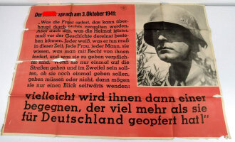 Die Parole der Woche, Wandanschlag / Plakat "Der Führer sprach am 3. Oktober 1941" Folge 47 vom 19. November 1941, stark gebraucht und gefaltet, Maße 83x120 cm