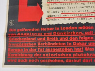 Die Parole der Woche, Wandanschlag / Plakat  "Ein Dokument britischer Zivilisation" Folge 42 vom 15. Oktober 1941, stark gebraucht und gefaltet, Maße 83x120 cm