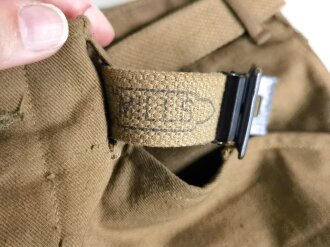 U.S. WWI AEF trousers with " Mills " service belt, legs shortened, otherwise in good condition