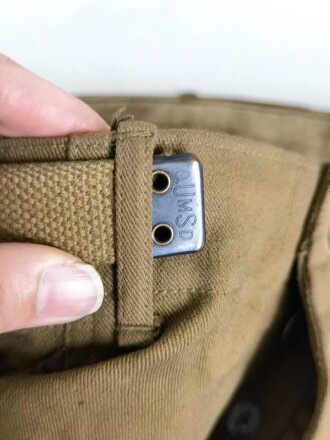 U.S. WWI AEF trousers with " Mills " service belt, legs shortened, otherwise in good condition