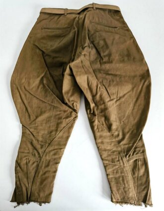 U.S. WWI AEF trousers with " Mills " service belt, legs shortened, otherwise in good condition