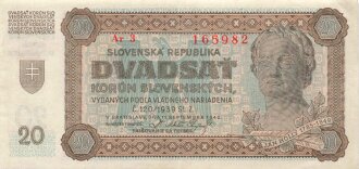 Slovenska Republika, Banknote 20 Dvadsat, datiert 1942