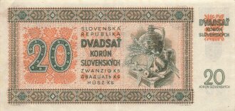 Slovenska Republika, Banknote 20 Dvadsat, datiert 1942