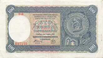 Slovenska Republika, Banknote 100 Korun, datiert 1940