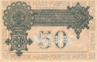 Lettland , Banknote " Kassenschein Fünfzig  Mark" Ausgegeben laut Verfügung der Heeresleitung der freiwilligen Westarmee, 1920"