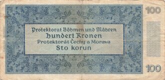 Protektorat Böhmen und Mähren, Banknote Hundert Kronen, datiert 1940