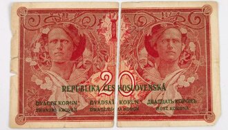 Tschechoslowakei, Banknote  20 Korun 1919, defekt