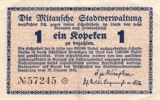 Lettland , Banknote Notgeld der Stadt Mitau über 1 Kopeken 1915