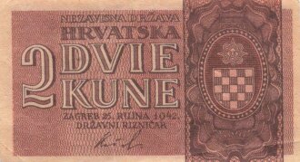 Kroatien , Banknote 2 Kune 1942