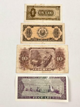 Rumänien , 4 x Banknote aus der Zeit des kalten Krieg