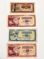 Jugoslawien , 4 x Banknote aus der Zeit des kalten Krieg