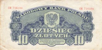 Polen , Banknote 10 Zlotych 1944