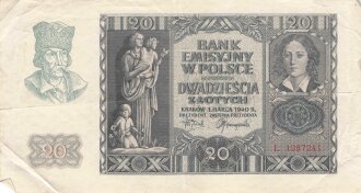 Polen , Banknote 20 Zlotych 1940