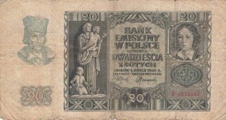 Polen , Banknote 20 Zlotych 1940