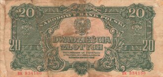 Polen , Banknote 20 Zlotych 1944