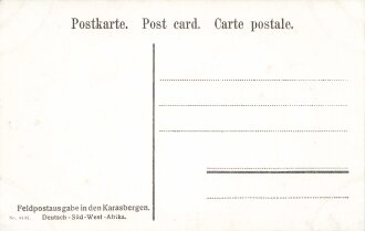 Postkarte, Deutsch Südwestafrika "Feldpostausgabe in den Karasbergen", in den Ecken Abdrücke aus Album