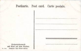 Postkarte, Deutsch Südwestafrika "Hottentottenweib mit Kind auf dem Rücken", in den Ecken Abdrücke aus Album