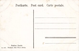 Postkarte, Deutsch Südwestafrika "Station Zumis", in den Ecken Abdrücke aus Album