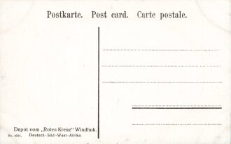 Postkarte, Deutsch Südwestafrika "Depot vom Roten Kreuz Windhuk", in den Ecken Abdrücke aus Album