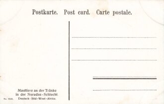 Postkarte, Deutsch Südwestafrika "Maultiere an der Tränke in der Nurudas-Schlucht ", in den Ecken Abdrücke aus Album