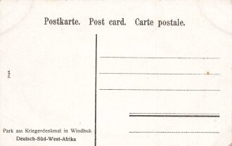 Postkarte, Deutsch Südwestafrika "Park am Kriegsdenkmal in Windhuk", in den Ecken Abdrücke aus Album