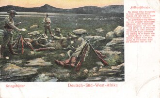 Postkarte, Deutsch Südwestafrika "Feldpostbriefe", in den Ecken Abdrücke aus Album