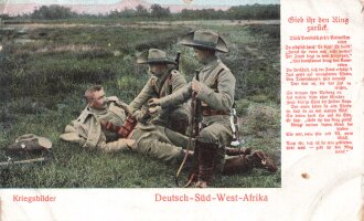 Postkarte, Deutsch Südwestafrika "Gieb ihr den Ring zurück", in den Ecken Abdrücke aus Album