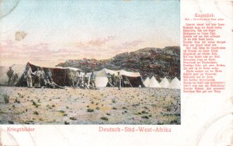 Postkarte, Deutsch Südwestafrika "Lagerlied", in den Ecken Abdrücke aus Album