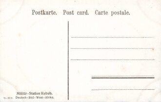 Postkarte, Deutsch Südwestafrika "Militär-Station Kubub", in den Ecken Abdrücke aus Album