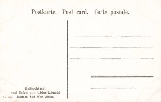 Postkarte, Deutsch Südwestafrika "Haifischinsel und Hafen von Lüderitzbucht", in den Ecken Abdrücke aus Album